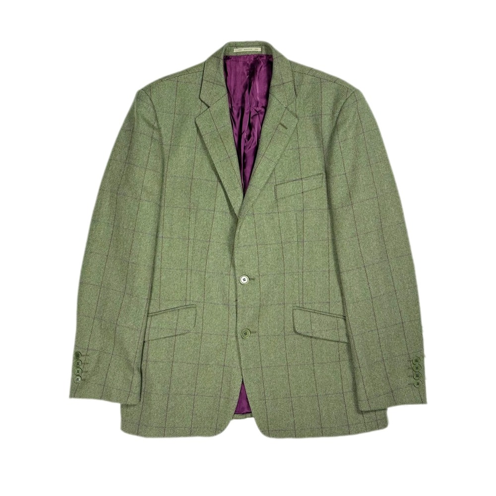 Magee 1866 olive green purple check wool satin lined blazer sport coat men 42R